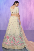 Cream Embroidered Georgette Party Wear Lehenga 
