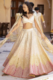 Cream Georgette Mirror Embroidered Panelled Style Lehenga
