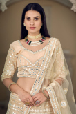 Cream Georgette Resham Embroidered Panelled Lehenga