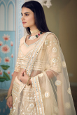 Cream Georgette Resham Embroidered Panelled Lehenga