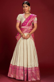 Cream Jacquard Embroidered Lehenga