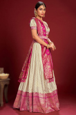 Cream Jacquard Embroidered Lehenga