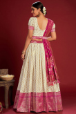 Cream Jacquard Embroidered Lehenga