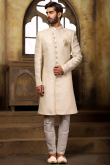 Cream Jacquard Men Sherwani
