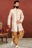Cream Jacquard Straight Cut Men's Sherwani