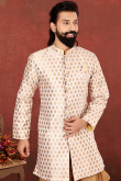 Cream Jacquard Straight Cut Men's Sherwani