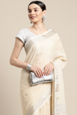 Cream Linen Saree with Woven Zari Work for New Year 
