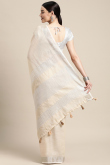 Cream Linen Saree with Woven Zari Work for New Year 