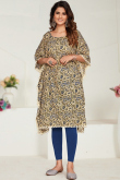 Cream Printed Cotton Casual Wear Ready Made Kurti