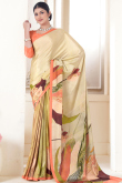 Cream Printed Crepe Light Wight Saree