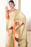 Cream Printed Crepe Light Wight Saree