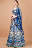 Cream Printed Panelled Style Satin Silk Lehenga