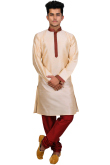 Cream Raw Silk Kurta Pajama For Men