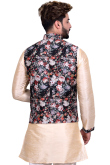 Cream Raw Silk Kurta Set With Floral Printed Waist Coat