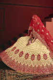 Cream Satin A-Line Traditional Lehenga