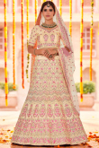 Cream Satin Embroidered Lehenga