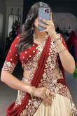 Cream Silk Blend Embroidered Flared Style Lehenga 