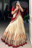 Cream Silk Blend Embroidered Flared Style Lehenga 