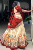 Cream Silk Blend Embroidered Flared Style Lehenga 