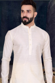 Cream Designer Silk Men Kurta Pajama for Wedding 