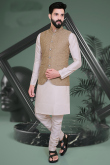 Cream Silk Men Kurta With Churidar