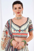 Cream Silk Printed Lehenga for Women
