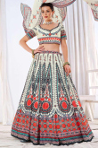 Cream Silk Printed Lehenga for Women