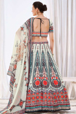 Cream Silk Printed Lehenga for Women