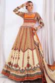 Cream Silk Printed Lehenga