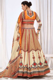 Cream Silk Printed Lehenga