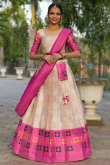 Cream Silk Woven Zari Flared Style Lehenga