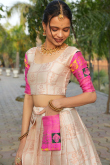Cream Silk Woven Zari Flared Style Lehenga