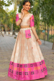 Cream Silk Woven Zari Flared Style Lehenga