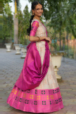 Cream Silk Woven Zari Flared Style Lehenga
