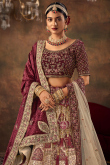 Cream Velvet Resham Embroidered Panelled Lehenga 