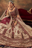 Cream Velvet Resham Embroidered Panelled Lehenga 