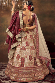 Cream Velvet Resham Embroidered Panelled Lehenga 