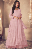 Creamy Pink Georgette Embroidered Front Slit Lehenga 