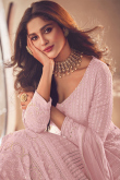 Creamy Pink Georgette Embroidered Front Slit Lehenga 