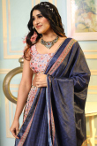 Creamy Pink Satin Printed Flared Lehenga
