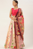 Creamy Pink Silk Digital print A-Line Style Lehenga