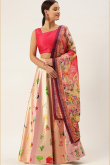 Creamy Pink Silk Digital print A-Line Style Lehenga
