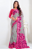Crepe Ash Grey Saree With Printed Work For Casual Wear