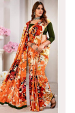 Crepe Carrot Orange Printed Light Weight Saree
