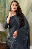 Crepe Charcoal Grey Saree With Printed Work For Casual Wear
