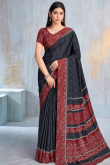 Crepe Charcoal Grey Saree with Printed Work for Navratri