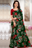 Crepe Dark Green Saree With Printed Work For Casual Wear