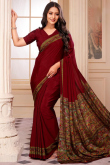 Crepe Dark Maroon Printed Light Weight Saree 