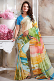Crepe Light Beige Saree With Printed Work For Casual Wear