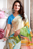 Crepe Light Beige Saree With Printed Work For Casual Wear